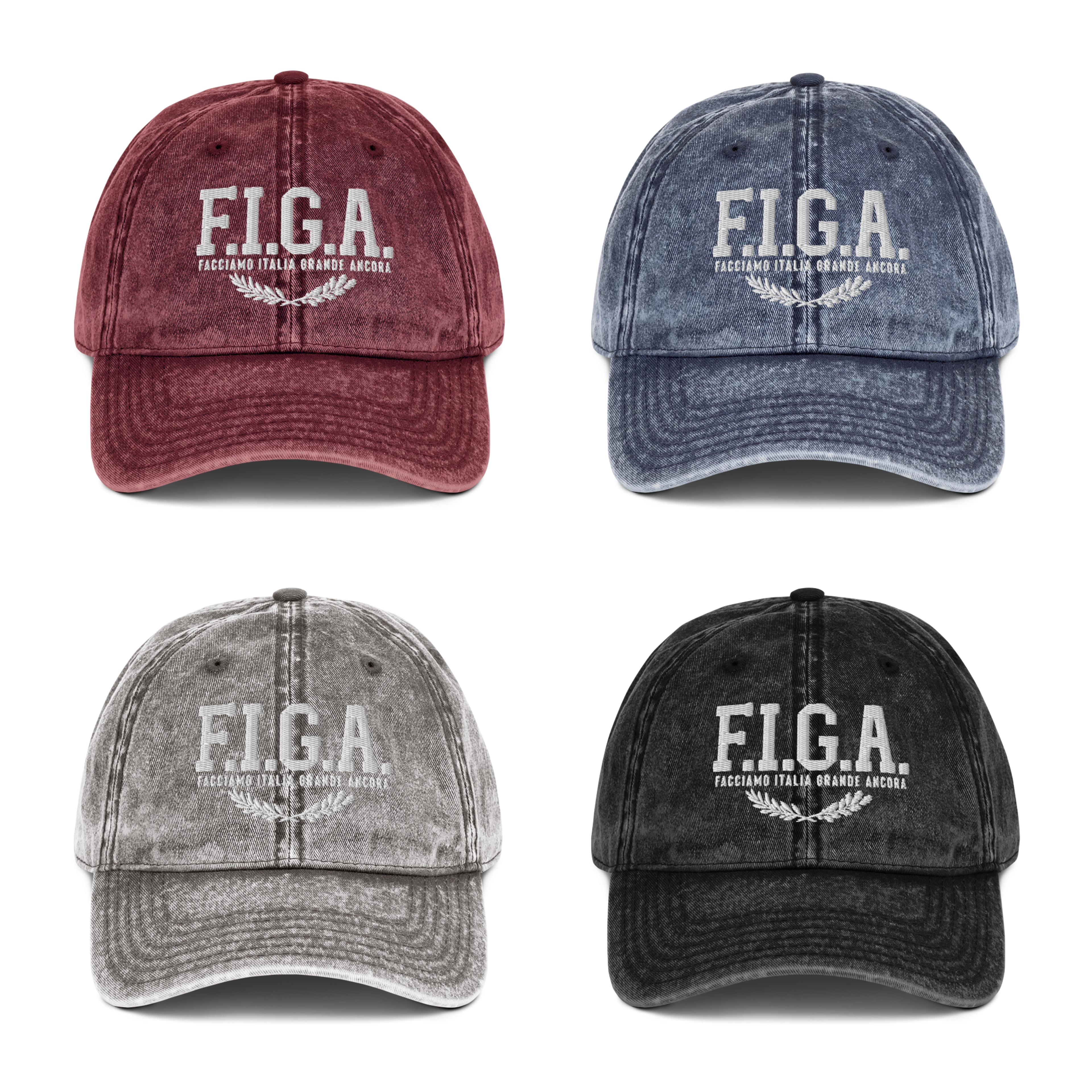 Cappello vintage in twill di cotone con ricamo
