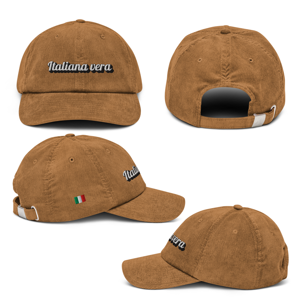 Cappello in velluto a coste con ricamo in rilievo