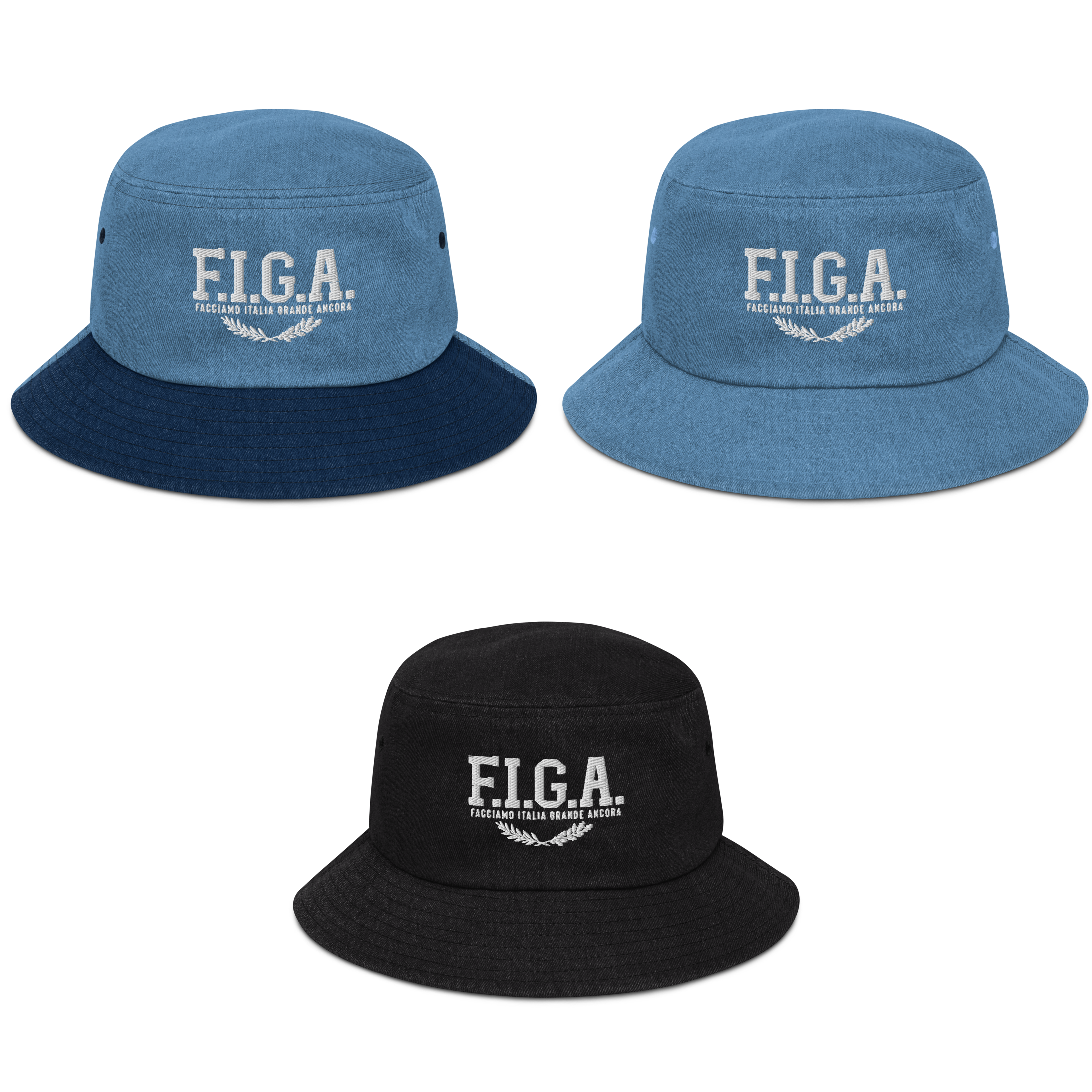 Cappello da pescatore in denim con ricamo