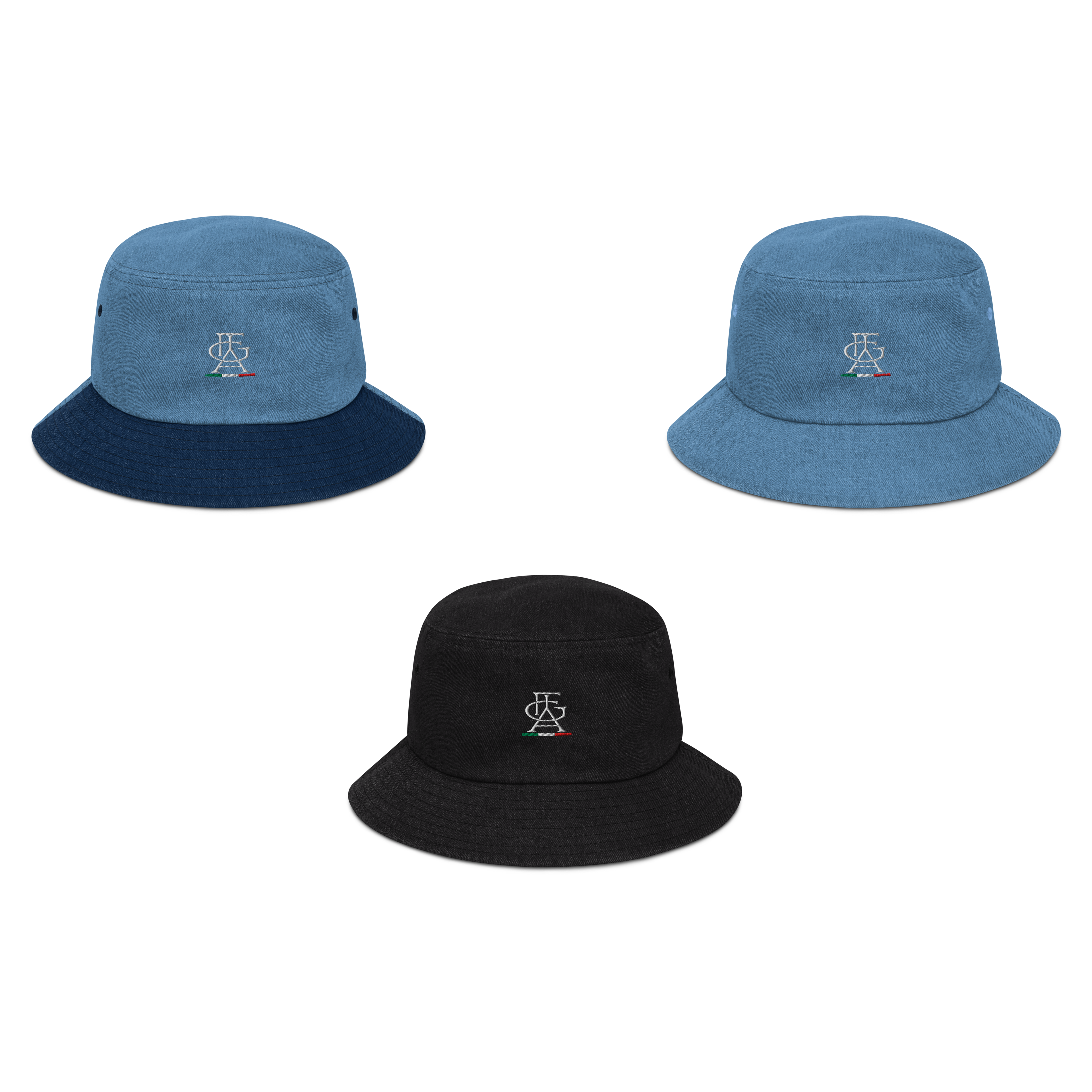 Cappello da pescatore in denim con ricamo